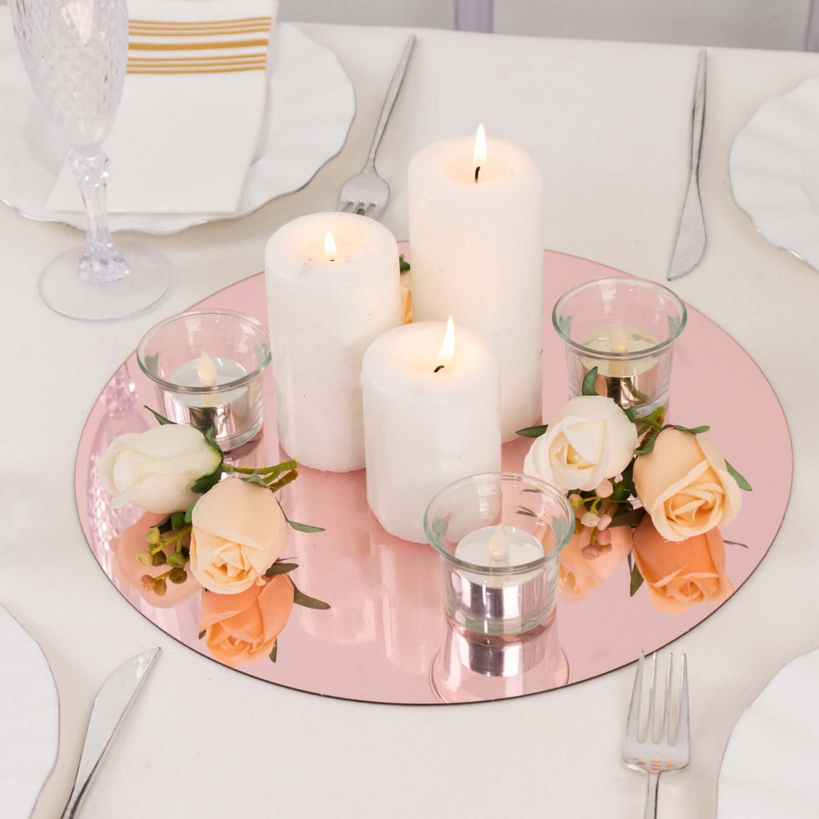 10-Pack Dining Plate Chargers Decorative Acrylic Mirror Rose Gold Round - Lightweight Event Display 13"