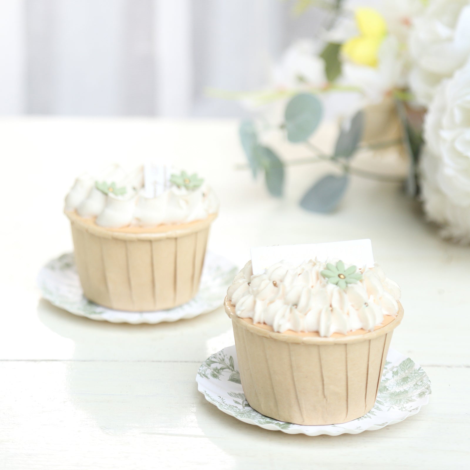 100-Pack Paper 3.5" Round Plates in White with Sage Green French Toile Design & Scalloped Rim - Disposable Mini 250GSM Dessert Party Plates for Tapas, Appetizers & Finger Foods