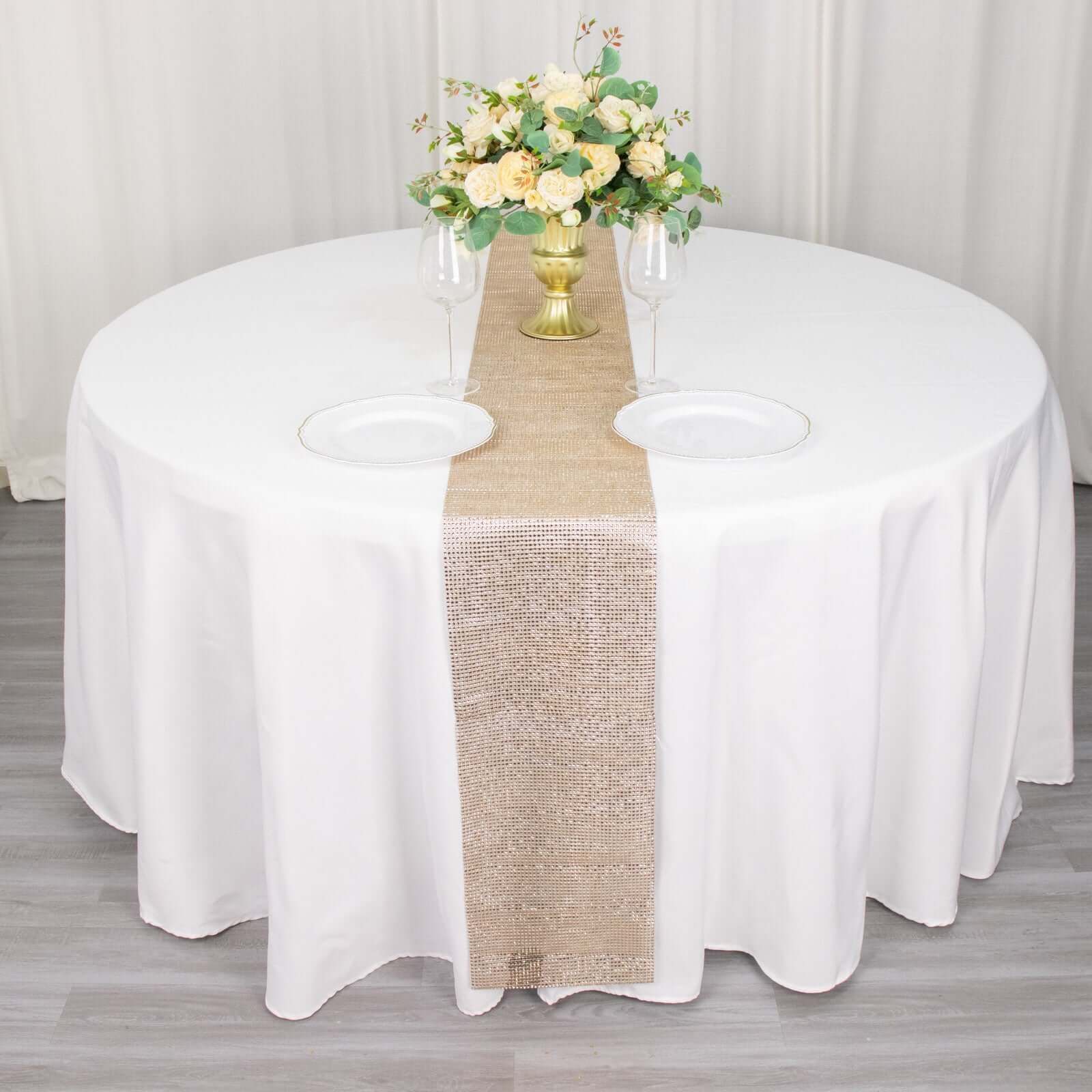 Crystal Rhinestone 10"x108" Table Runner Champagne - Chic Diamond Accent
