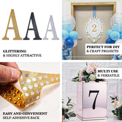 Decorative Rhinestone Alphabet "A" Letter Stickers, Glitter Adhesive Craft Letters Black DIY Sparkle Embellishments 4"