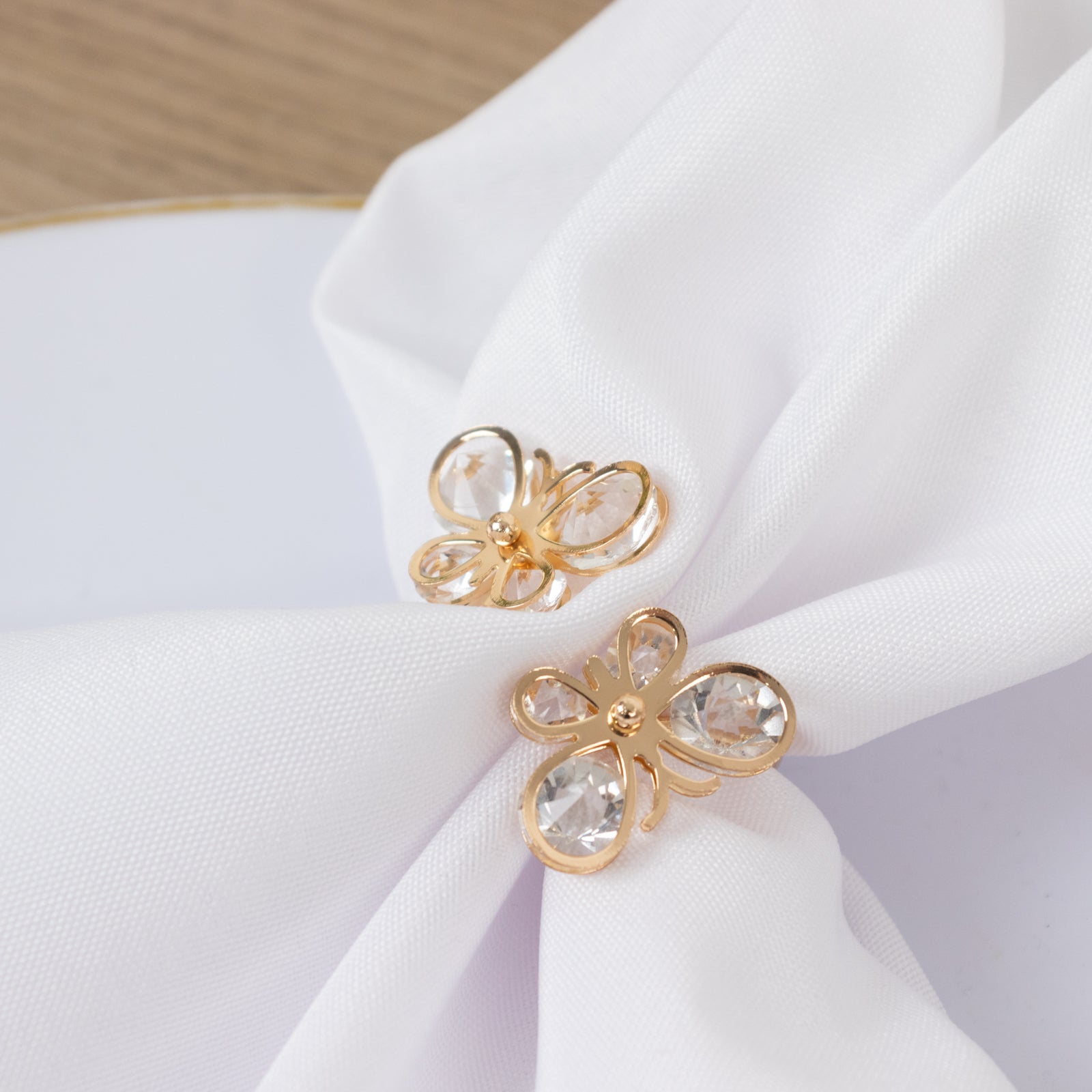 10-Pack Gold Butterfly Napkin Holders with Crystal Accents – Decorative Napkin Rings for Weddings & Events