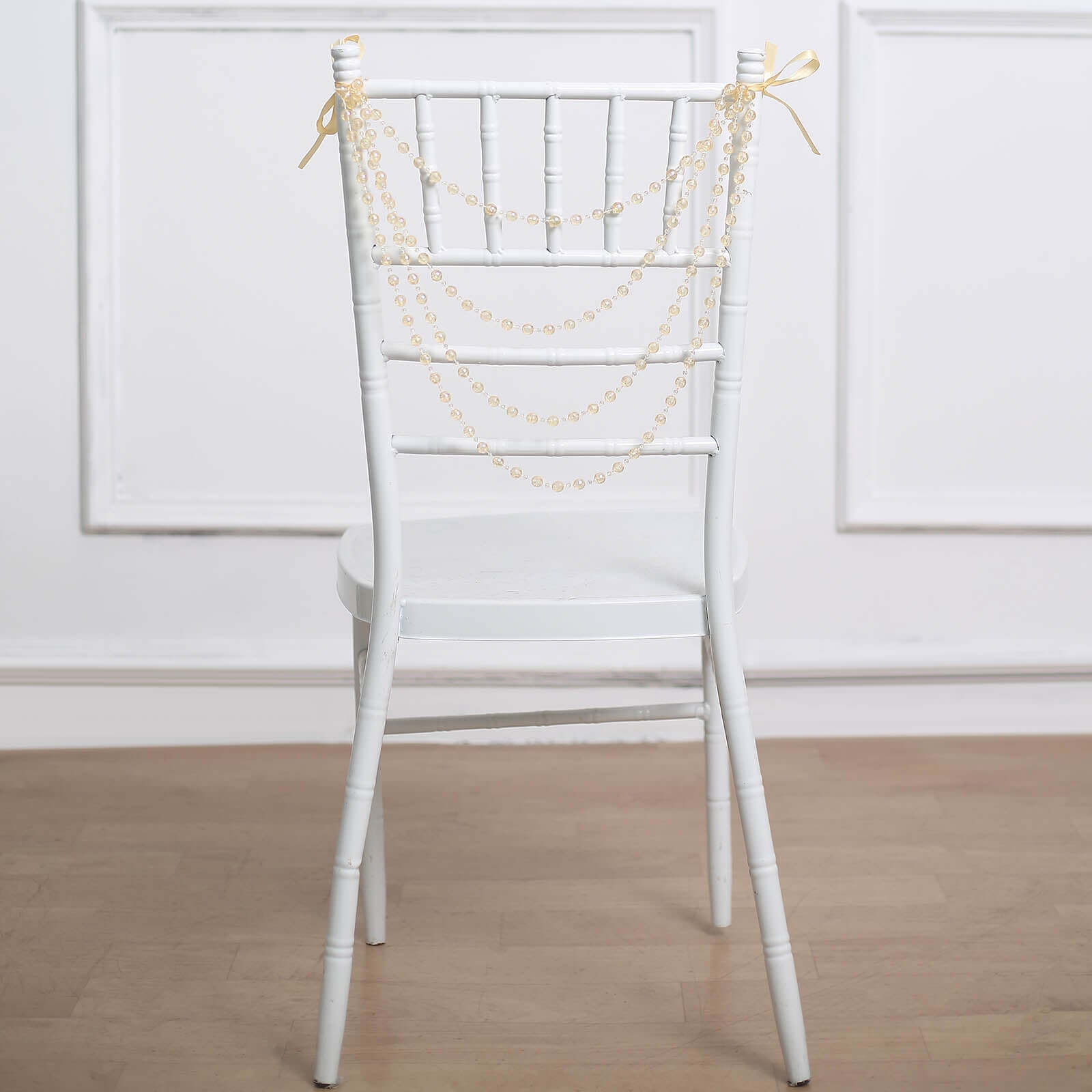 Faux Pearl Beaded 16" Chair Back Garland Sash Amber Gatsby-Inspired Style - Pre-Tied Chic Wedding Decor for Chiavari Chairs