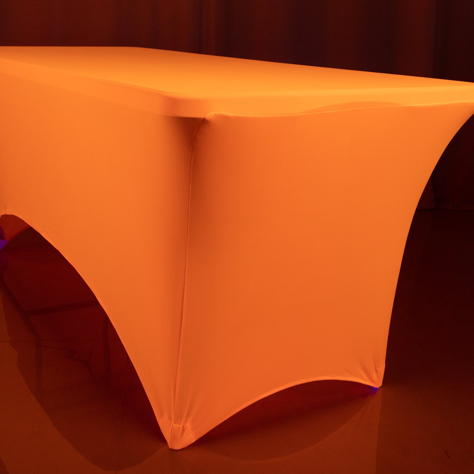 Glow Neon Orange Fitted Spandex Tablecloth – 6ft Rectangle, Wrinkle-Free Cover