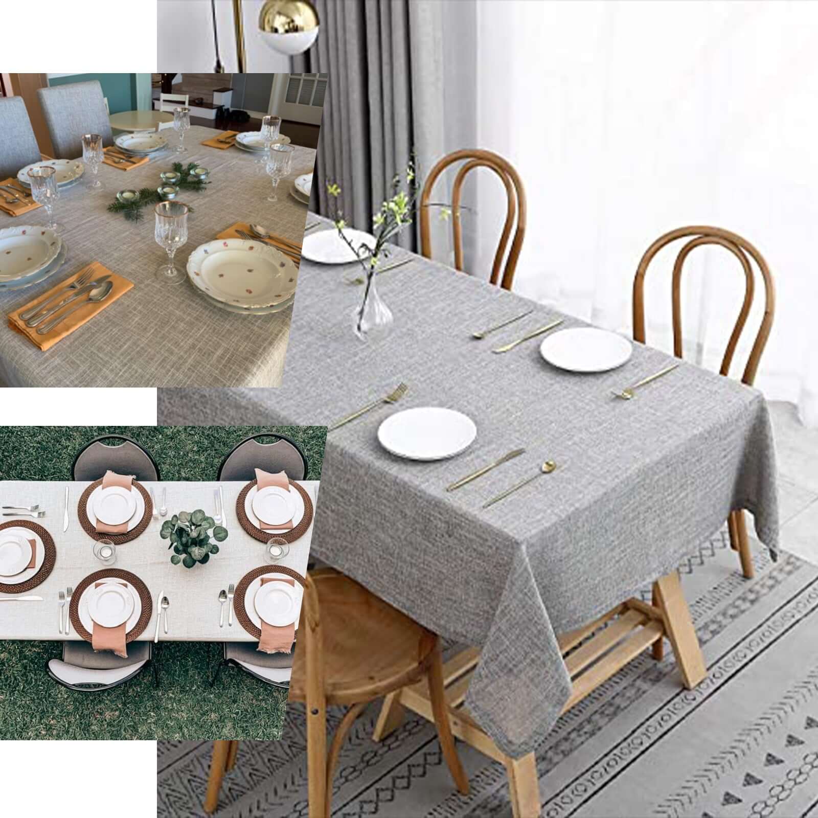 Faux Linen 60"x126" Rectangular Tablecloth White - Slubby Textured & Wrinkle Resistant for Weddings and Special Events