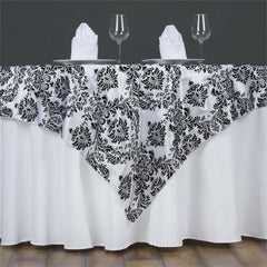 Flocking 60"x60" Table Overlay Square Tablecloth Black - Damask Design for Stylish Occasions