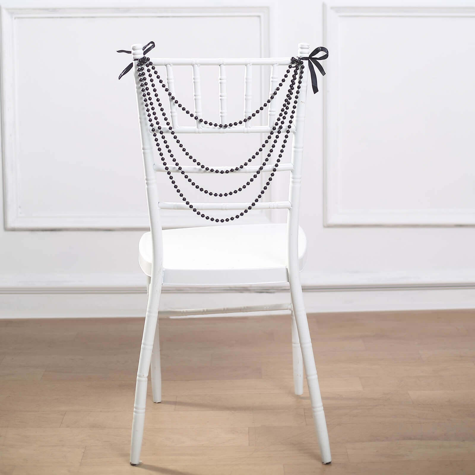 Faux Pearl Beaded 16" Chair Back Garland Sash Black Gatsby-Inspired Style - Pre-Tied Chic Wedding Decor for Chiavari Chairs