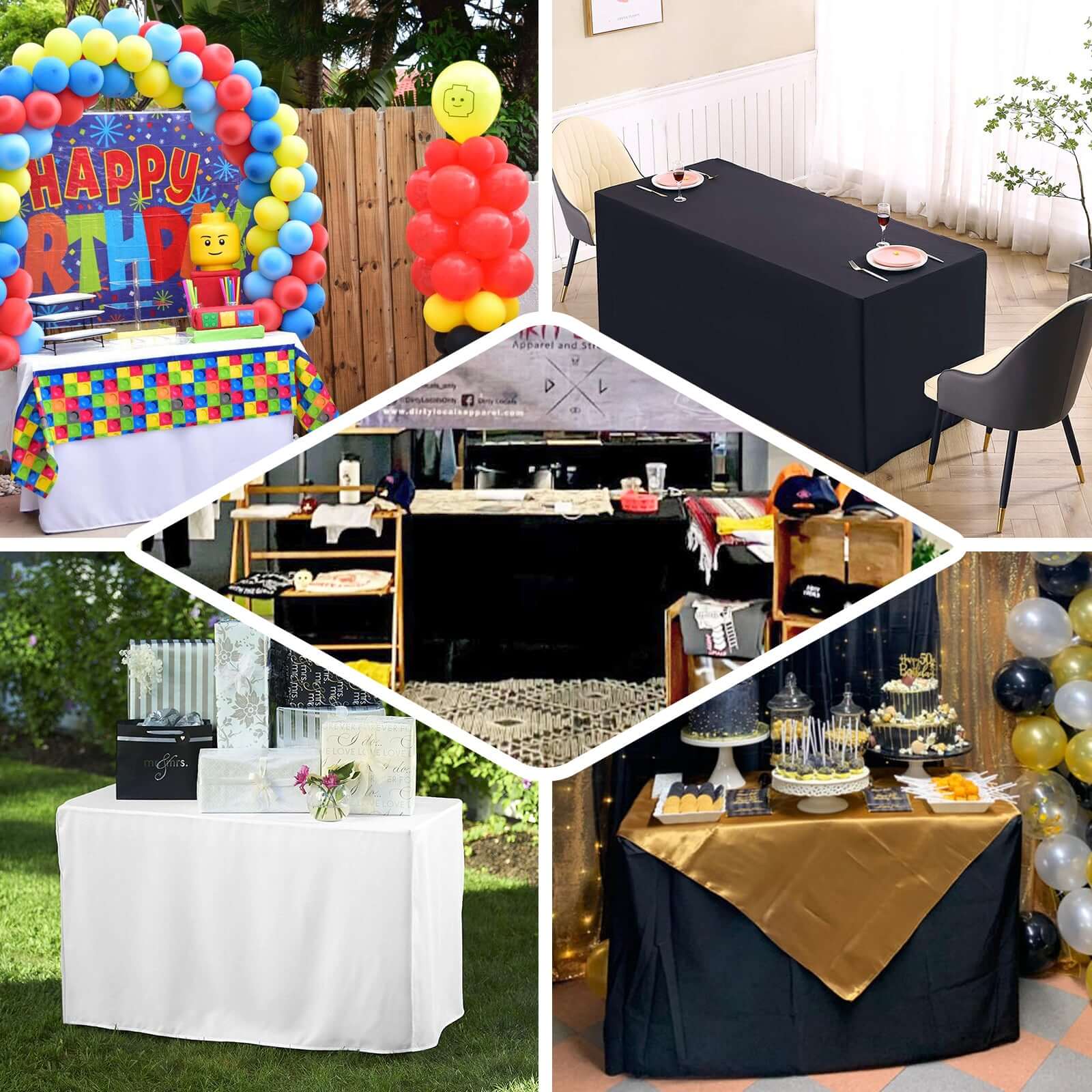 Fitted Polyester 48"x30" Rectangle Tablecloth Black - Durable Table Cover