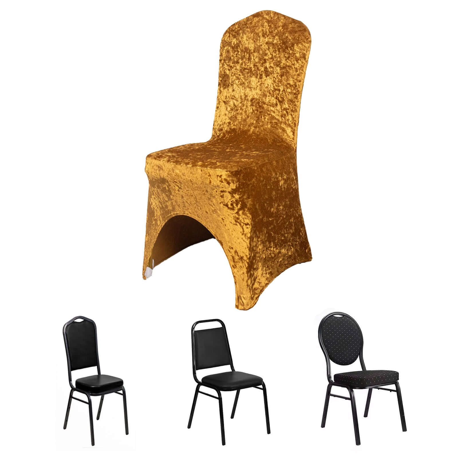Crushed Velvet Spandex Banquet Chair Cover Fitted Slipcover Gold - Stretch 190GSM Slipcover with Foot Pockets
