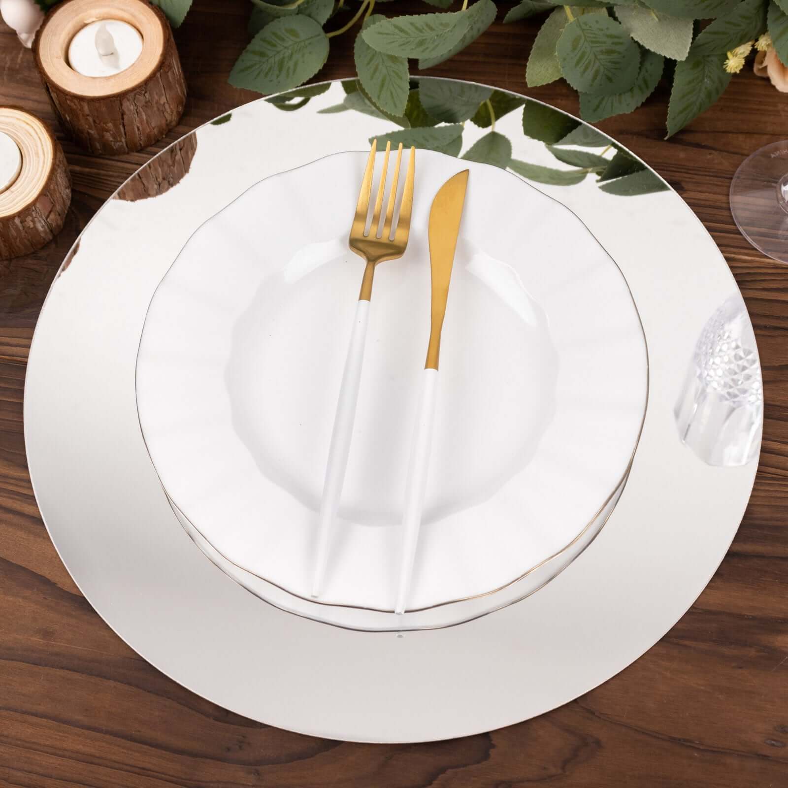 10-Pack Dining Plate Chargers Decorative Acrylic Mirror Silver Round - Lightweight Event Display 13"