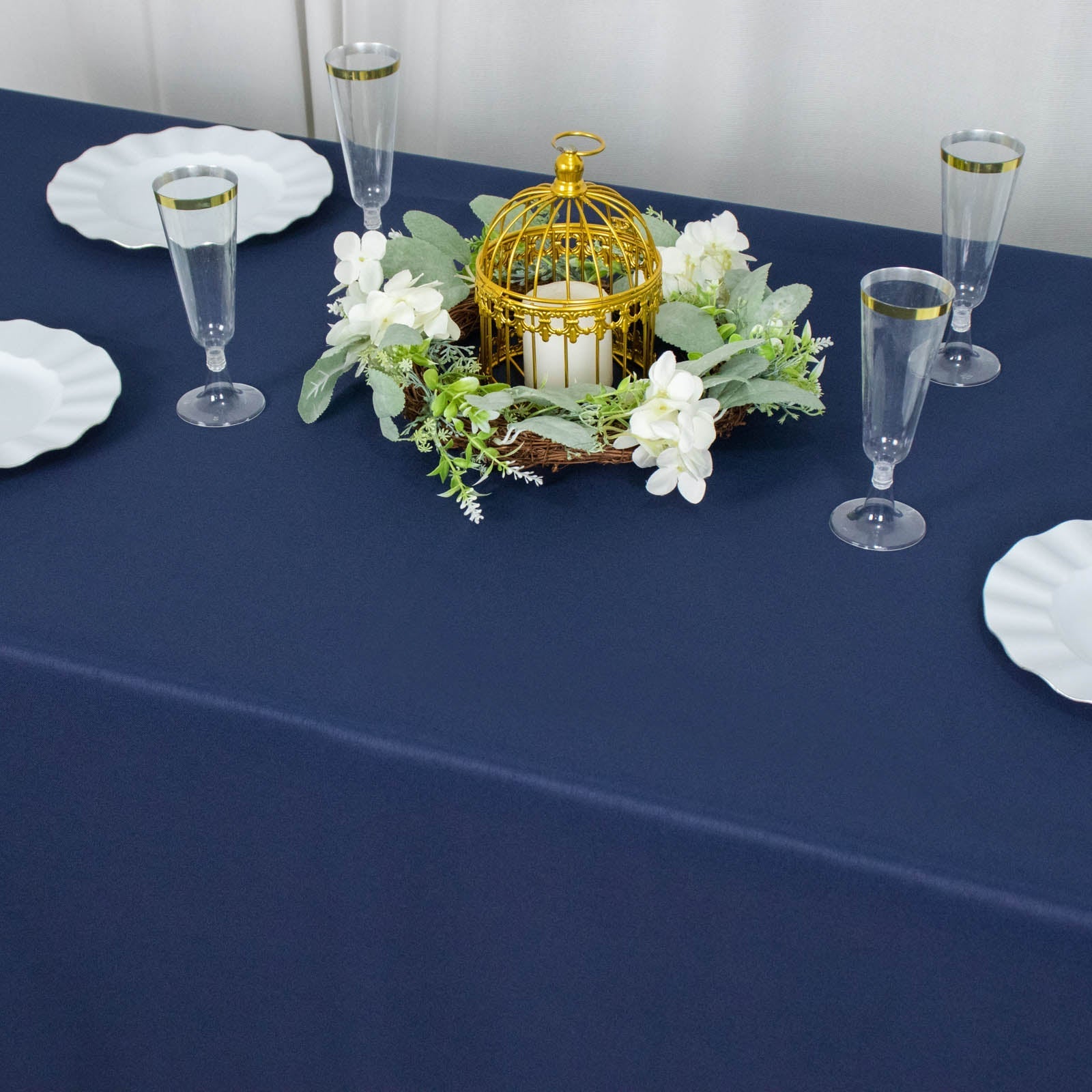 Fire Retardant Premium Polyester 60"x102" Rectangular Tablecloth Navy Blue - High-Performance Table Cover