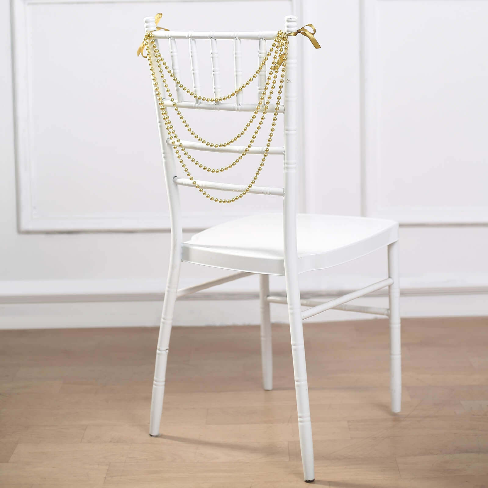 Faux Pearl Beaded 16" Chair Back Garland Sash Gold Gatsby-Inspired Style - Pre-Tied Chic Wedding Decor for Chiavari Chairs