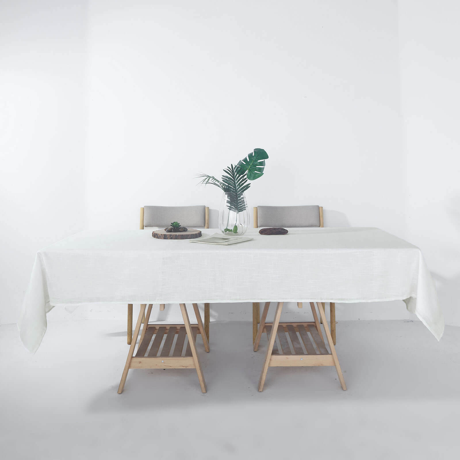 Faux Linen 60"x102" Rectangular Tablecloth White - Slubby Textured & Wrinkle Resistant Table Cover for Weddings and Special Events