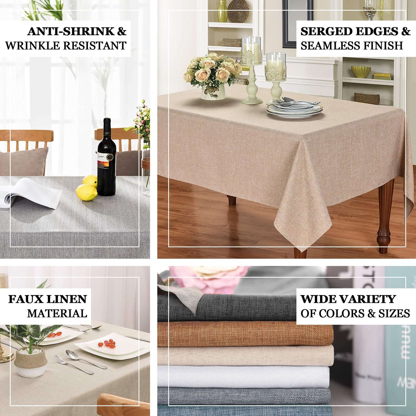 Faux Linen 60"x102" Rectangular Tablecloth Natural - Slubby Textured & Wrinkle Resistant Table Cover