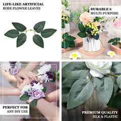 100 Pack Frosted Green Bulk Rose Leaves Artificial Greenery Fake Rose Flower Leaves for DIY Wreath Garlands