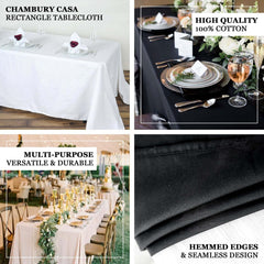 100% Cotton 90"x156" Rectangle Tablecloth Black Linen - Seamless, Soft & Breathable Table Cover
