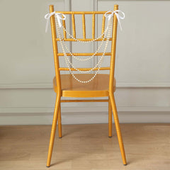 Faux Pearl Beaded 16" Chair Back Garland Sash Ivory Gatsby-Inspired Style - Pre-Tied Chic Wedding Decor for Chiavari Chairs