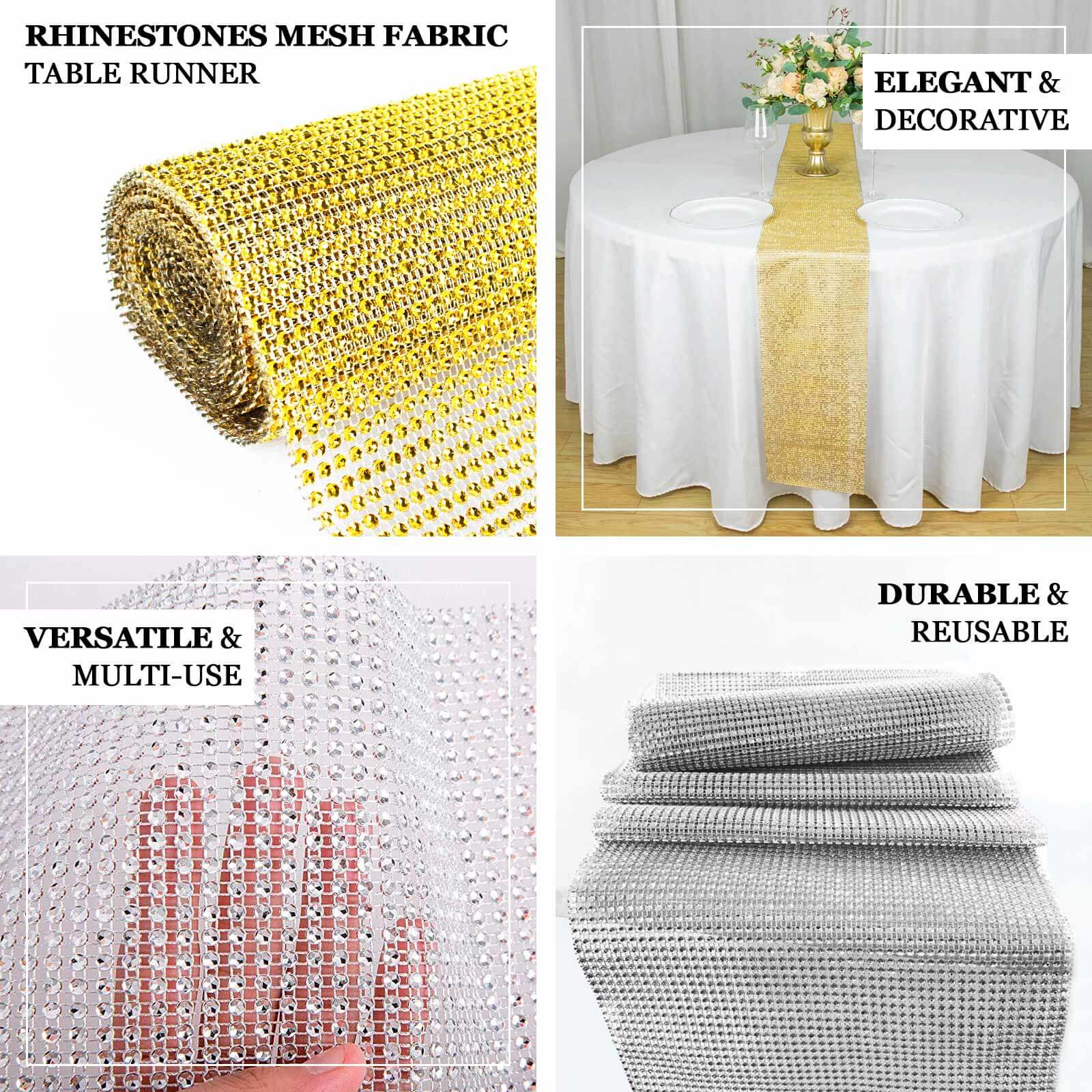 Crystal Rhinestone 10"x108" Table Runner Champagne - Chic Diamond Accent