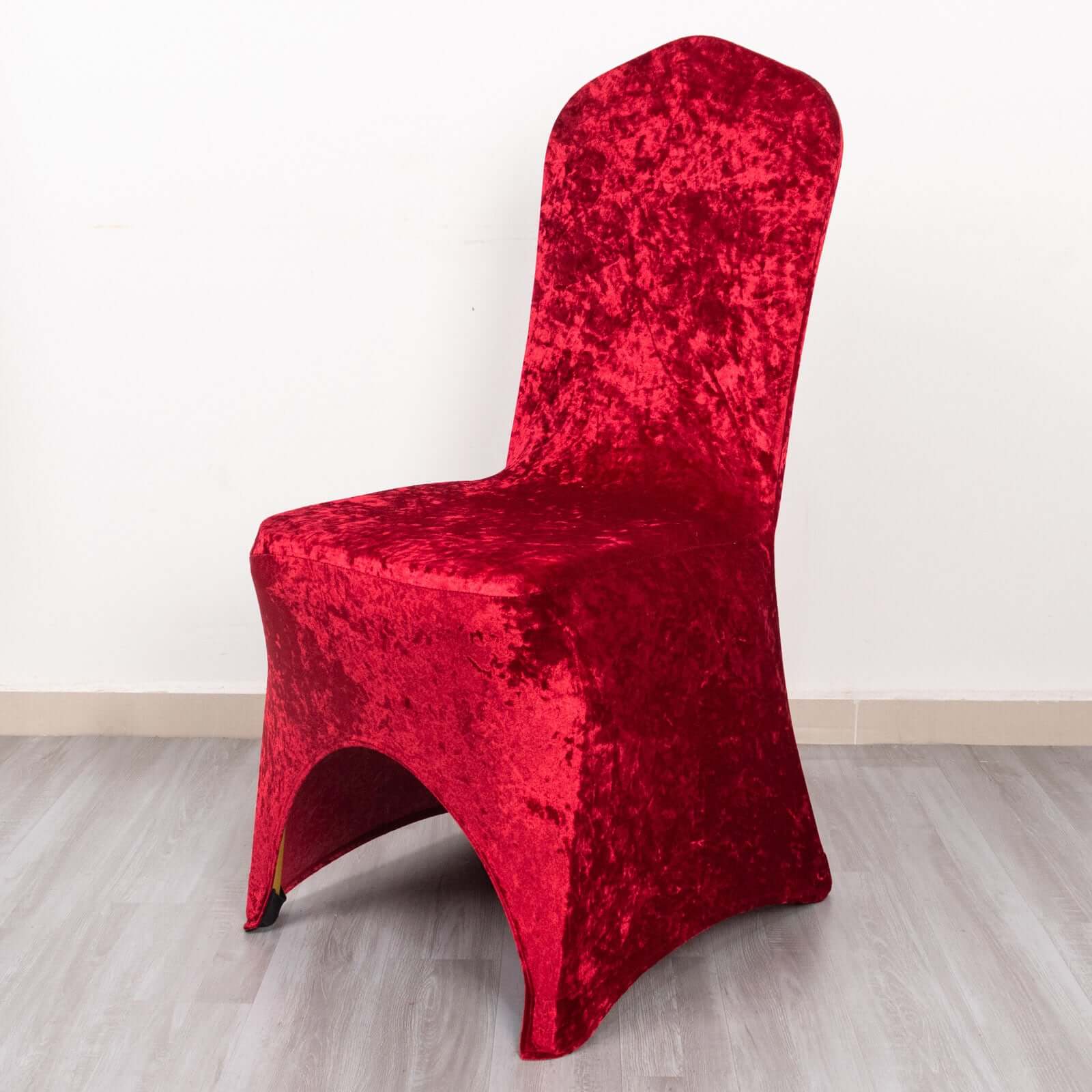 Crushed Velvet Spandex Banquet Chair Cover Fitted Slipcover Red - Stretch 190GSM Slipcover with Foot Pockets