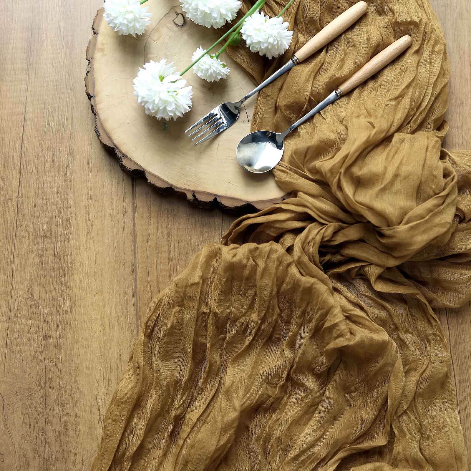 Gauze Cheesecloth 10ft Table Runner Gold - Soft & Rustic Boho Linen Runner