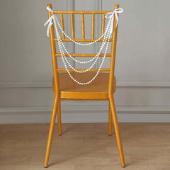 Faux Pearl Beaded 16" Chair Back Garland Sash White Gatsby-Inspired Style - Pre-Tied Chic Wedding Decor for Chiavari Chairs