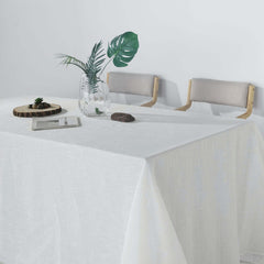 Faux Linen 90"x132" Rectangular Tablecloth White - Slubby Texture Wrinkle-Resistant Seamless Table Cover for Weddings and Special Events